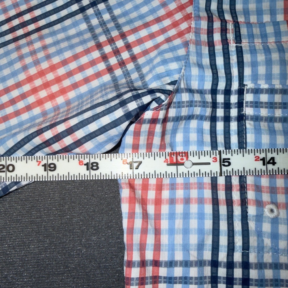 Columbia PFG Boys 14/16 Plaid Short Sleeve Fishing Shirt Orange Blue Omni-Shade‎ - Picture 6 of 10